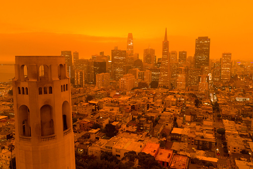 San Francisco Orange Sky during Fire Season - The sky was blotted during the Northern California fire season. Aerial images taken September 9 2020