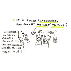 'ET SI LE DROIT À LA CONNEXION FONCTIONNAIT PAR VILLE ? PAR ZONE ?' - une mère annonce la bonne nouvelle à ses enfants : 'Les enfants, on part en vacances à Mulhouse : ils ont une connexion illimitée tous les soirs de juillet !'