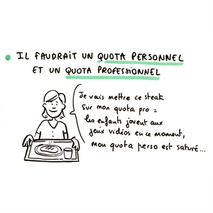 'IL FAUDRAIT UN QUOTA PERSONNEL ET UN QUOTA PROFESSIONNEL' - une femme emmène son plateau de cantine : 'Je vais mettre ce steak sur mon quota pro. Les enfants jouent au jeux vidéo en ce moment, mon quota perso est saturé.'