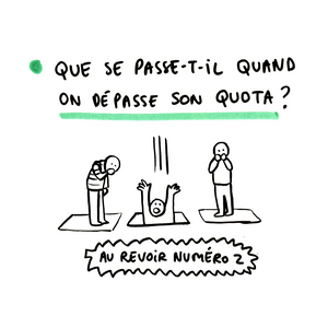 'QUE SE PASSE-T-IL QUAND ON DÉPASSE SON QUOTA ?' - un homme tombe dans une trappe, à la manière dont on se débarrasse d'un élément gênant dans les films d'espionnage - 'Au revoir numéro 2 !'